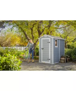 CASETTA DA GIARDINO KETER "MANOR 4x6" IN RESINA COLORE GRIGIO CON PORTA BATTENTE SINGOLA 130X192X198 CM