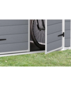CASETTA DA GIARDINO KETER "MANOR 6x5" IN RESINA COLORE GRIGIO CON PORTA BATTENTE DOPPIA 185X152X226 CM