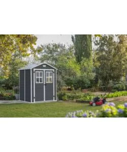 CASETTA DA GIARDINO KETER "MANOR 6x5" IN RESINA COLORE GRIGIO CON PORTA BATTENTE DOPPIA 185X152X226 CM