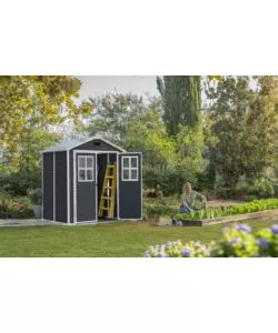 CASETTA DA GIARDINO KETER "MANOR 6x5" IN RESINA COLORE GRIGIO CON PORTA BATTENTE DOPPIA 185X152X226 CM
