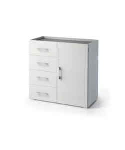 MOBILE MULTIUSO CON ANTA E 4 CASSETTI BIANCO E CEMENTO, 90X40X87 CM