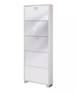 SCARPIERA BIANCO LUCIDO E FIAMMATO CON 5 ANTE, 70X190X18 CM
