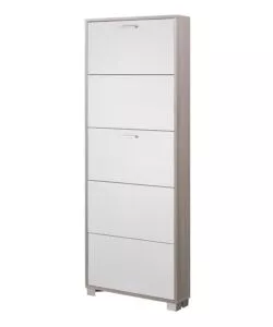 SCARPIERA OLMO E BIANCO FIAMMATO CON 5 ANTE, 70X190X18 CM