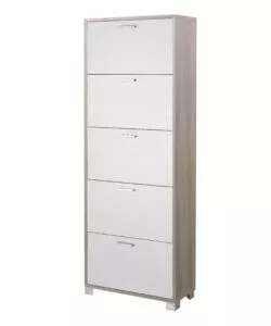 SCARPIERA OLMO E BIANCO FIAMMATO CON 5 ANTE, 70X190X29 CM