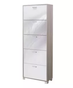 SCARPIERA OLMO E BIANCO LUCIDO CON 5 ANTE, 70X190X29 CM