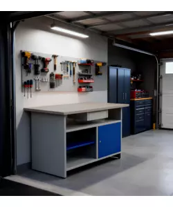 BANCO DA LAVORO EASY SYSTEM CON RIPIANI E ANTA, 120x60x84 CM