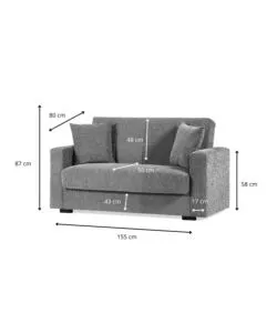 DIVANO LETTO "NORA" 2 POSTI GRIGIO, 155X80X87 CM