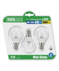 SET DI 3 LAMPADINE LED 6 W LUCE CALDA 3000° K- MINI GLOBO