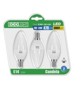 3 LAMPADINE LED 6W LUCE CALDA 3000° K - CANDELA