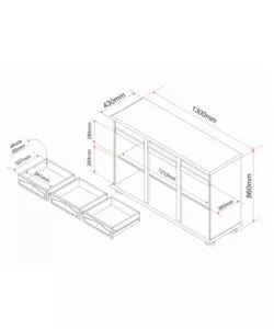 BUFFET 3 ANTE + 3 CASSETTI IN PINO MASSELLO NATURALE, 130X86X43 CM