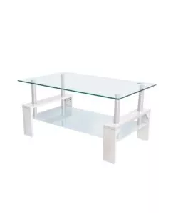 TAVOLINO DA SOGGIORNO "ALVA" BIANCO CON TOP IN VETRO TEMPERATO 100X60X45 CM