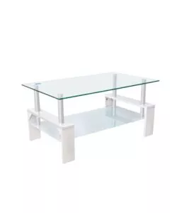 TAVOLINO DA SOGGIORNO "ALVA" BIANCO CON TOP IN VETRO TEMPERATO 100X60X45 CM