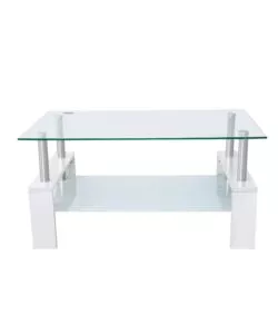 TAVOLINO DA SOGGIORNO "ALVA" BIANCO CON TOP IN VETRO TEMPERATO 100X60X45 CM