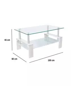 TAVOLINO DA SOGGIORNO "ALVA" BIANCO CON TOP IN VETRO TEMPERATO 100X60X45 CM