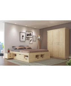 LETTO MATRIMONIALE IN LEGNO CON CONTENITORI E COMODINI ESTRAIBILI 166X209X47,5 CM