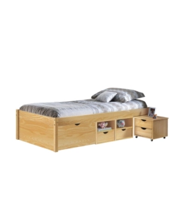 LETTO SINGOLO CON CONTENITORI E COMODINO ESTRAIBILE IN PINO MASSELLO 96X47.5X2.09 CM