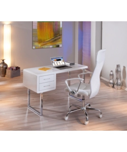 SCRIVANIA MDF LACCATO BIANCO LUCIDO CON CASSETTI, 120X55X76 CM