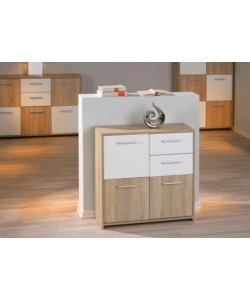 CREDENZA BUFFET 2 CASSETTI E 3 ANTE ROVERE E BIANCO, 77X30X77 CM