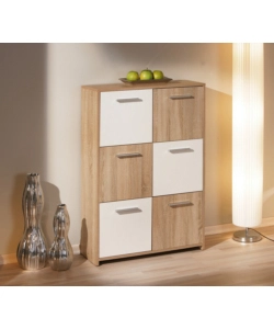 CREDENZA BUFFET 6 ANTE FINITURA ROVERE E BIANCO, 77X30X115 CM