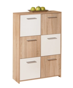 CREDENZA BUFFET 6 ANTE FINITURA ROVERE E BIANCO, 77X30X115 CM