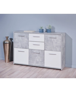 BUFFET 5 ANTE E 2 CASSETTI MARMO E BIANCO OPACO, 115X30X77 CM