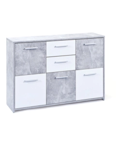 BUFFET 5 ANTE E 2 CASSETTI MARMO E BIANCO OPACO, 115X30X77 CM