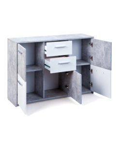 BUFFET 5 ANTE E 2 CASSETTI MARMO E BIANCO OPACO, 115X30X77 CM