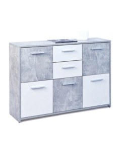 BUFFET 5 ANTE E 2 CASSETTI MARMO E BIANCO OPACO, 115X30X77 CM