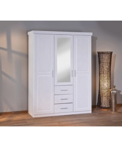 ARMADIO 3 ANTE, 3 CASSETTI E SPECCHIO BIANCO, 140X190X55 CM