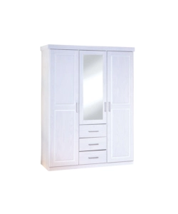 ARMADIO 3 ANTE, 3 CASSETTI E SPECCHIO BIANCO, 140X190X55 CM