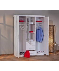 ARMADIO 3 ANTE, 3 CASSETTI E SPECCHIO BIANCO, 140X190X55 CM