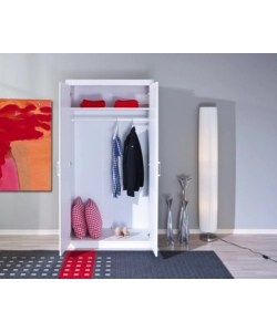 ARMADIO 2 ANTE IN PINO MASSELLO BIANCO, 95X55X190 CM