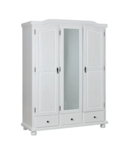 ARMADIO 3 ANTE + 3 CASSETTI IN PINO MASSELLO BIANCO, 150X56X200 CM