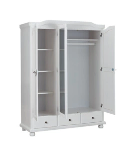 ARMADIO 3 ANTE + 3 CASSETTI IN PINO MASSELLO BIANCO, 150X56X200 CM
