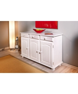 BUFFET 3 ANTE E 3 CASSETTI IN PINO MASSELLO BIANCO, 130X43X87 CM