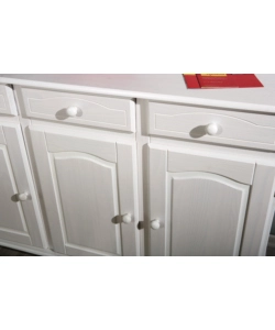 BUFFET 3 ANTE E 3 CASSETTI IN PINO MASSELLO BIANCO, 130X43X87 CM