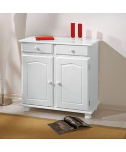 BUFFET IN PINO MASSELLO BIANCO CON 2 ANTE E 2 CASSETTI, 88X43X87 CM