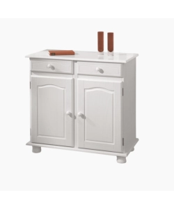 BUFFET IN PINO MASSELLO BIANCO CON 2 ANTE E 2 CASSETTI, 88X43X87 CM