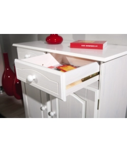 BUFFET IN PINO MASSELLO BIANCO CON 2 ANTE E 2 CASSETTI, 88X43X87 CM