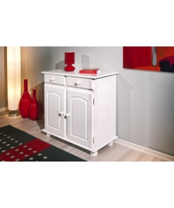 BUFFET IN PINO MASSELLO BIANCO CON 2 ANTE E 2 CASSETTI, 88X43X87 CM