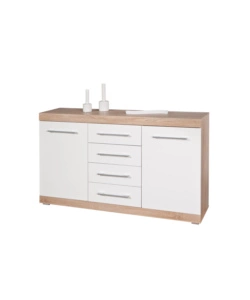 BUFFET 2 ANTE E 4 CASSETTI ROVERE E BIANCO LACCATO, 155X40X87 CM