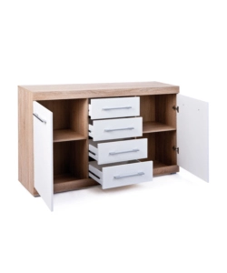 BUFFET 2 ANTE E 4 CASSETTI ROVERE E BIANCO LACCATO, 155X40X87 CM