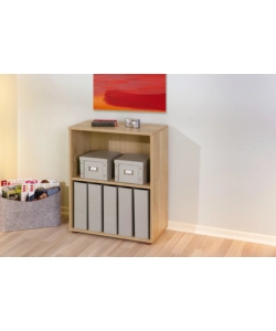 LIBRERIA 2 LIVELLI IN LAMINATO RIFINITO ROVERE, 60X75X30 CM