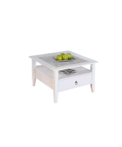 TAVOLINO BIANCO CON TOP IN VETRO TEMPERATO, 75X45X75 CM