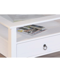 TAVOLINO BIANCO CON TOP IN VETRO TEMPERATO, 75X45X75 CM