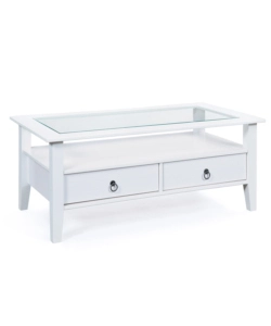 TAVOLINO IN LEGNO CON PIANO VETRO E 2 CASSETTI, 115X45X60 CM