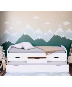 LETTO SINGOLO CON CASSETTI E CONTENITORE IN PINO MASSELLO 98X195X63 CM