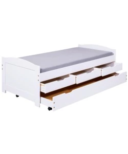 LETTO SINGOLO CON CASSETTI E CONTENITORE IN PINO MASSELLO 98X195X63 CM