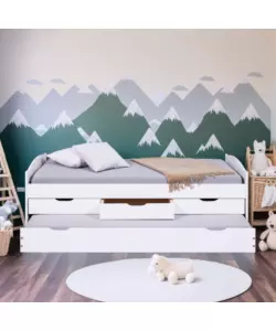LETTO SINGOLO CON CASSETTI E CONTENITORE IN PINO MASSELLO 98X195X63 CM