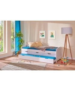 LETTO SINGOLO CON CASSETTI E CONTENITORE IN PINO MASSELLO 98X195X63 CM